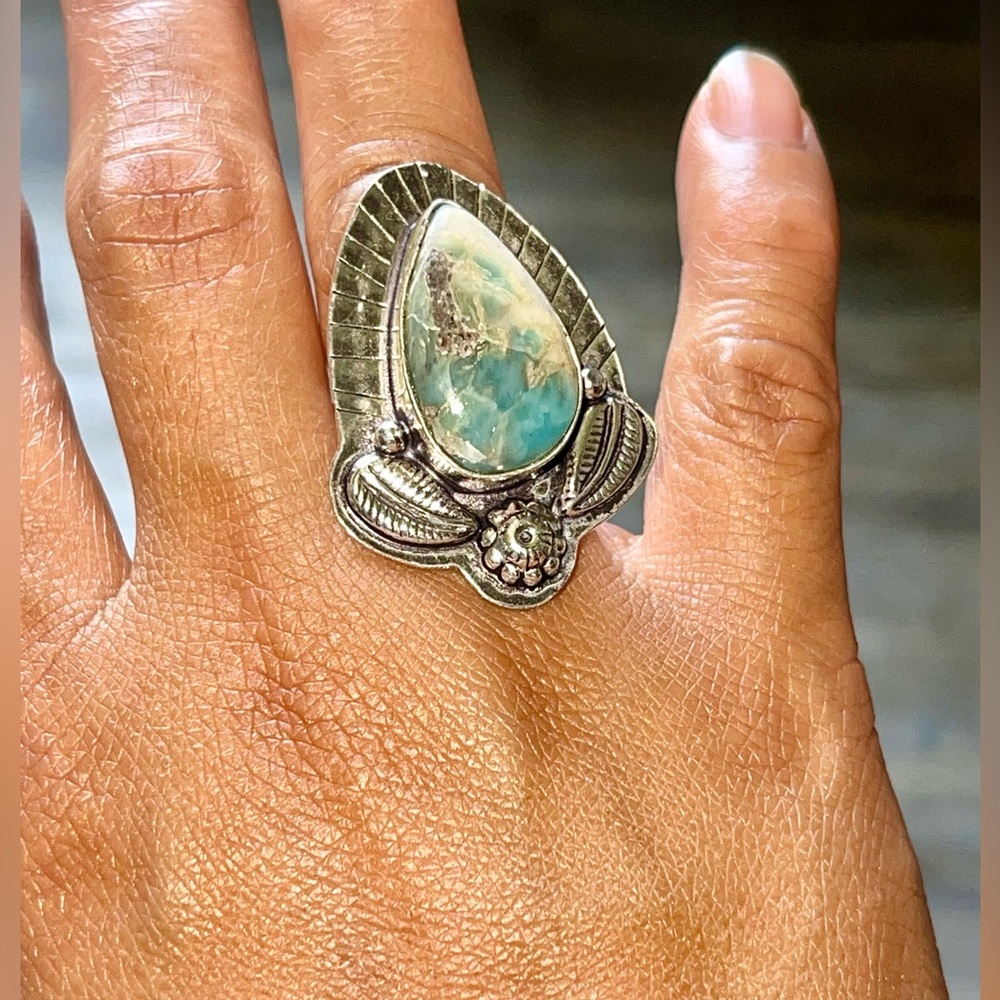 Caribbean Larimar Ring Size 7 1/4 - Picture 6 of 9